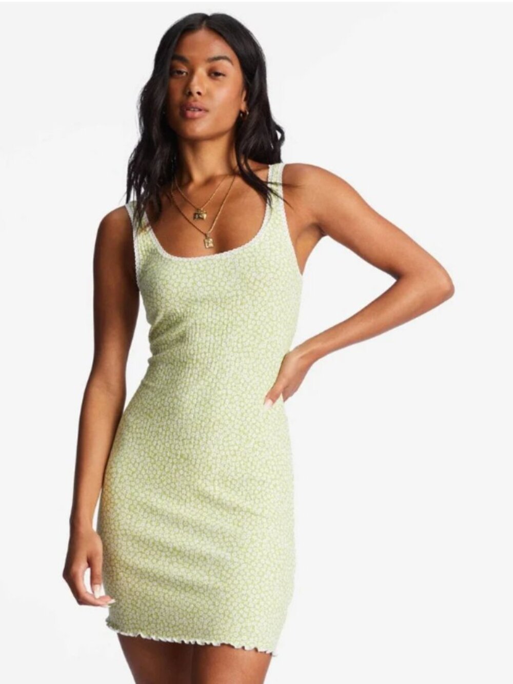Billabong Till Dawn Daisy Floral Ribbed Bodycon Mini Dress Medium